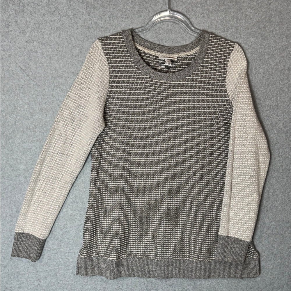 Liz Lange Maternity Sweater Womens Medium‎ Knit Pullover Long Sleeve Gray White